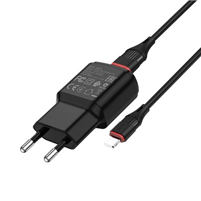 Адаптер Сетевой с кабелем Borofone BA48A Orion (повр. уп.) USB 2,1A/10W (USB/Lightning) (black)