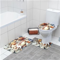 Набор ковриков для ванной и туалета Доляна «Ракушки», 3 шт, 37×45 см, 37×45 см, 45×75 см