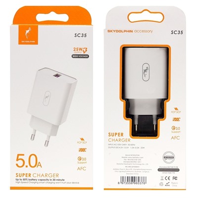 Адаптер Сетевой SKYDOLPHIN SC35 QC3.0 USB 5A/25W (white)