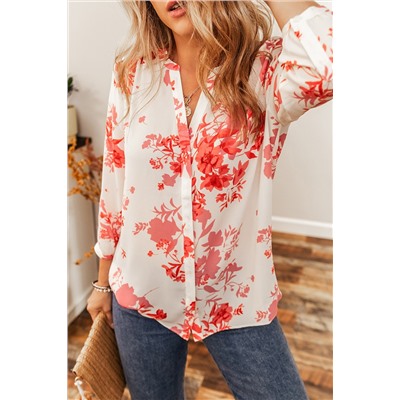 Printed Plant Print Pleated Back V Neck Shift Casual Shirt