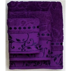 Набор махровых полотенец жаккард "Подарочный"-фиолетовый 3 шт (40*70 см, 50*90 см,70*130 см) в индив. упак. хлопок 100%