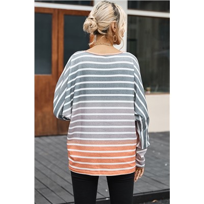 Stripe Gradient Chest Pocket Long Sleeve Top