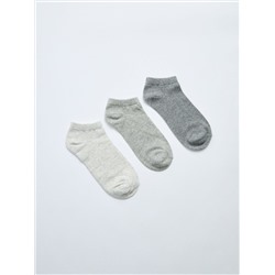 Комплект из трех пар коротких однотонных носков серый меланж