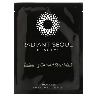 Radiant Seoul, тканевая маска с древесным углем для восстановления баланса, 1 шт., 25 мл (0,85 унции)