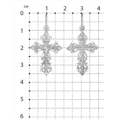Крест из серебра с фианитами родированный - 3,6 см 925 пробы 3-451р