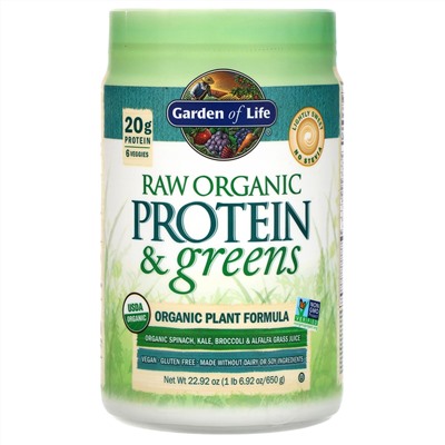 Garden of Life, RAW Protein & Greens, Organic Plant Formula, Lightly Sweet, 22.92 oz (650 g)