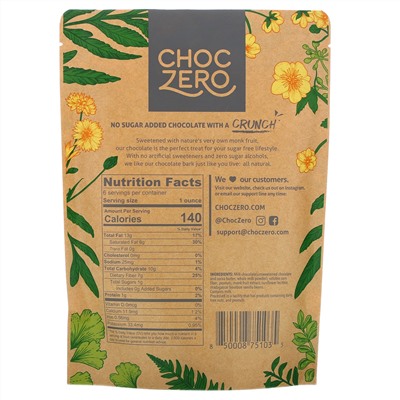 ChocZero, Milk Chocolate, Peanuts, No Sugar Added, 6 Bars, 1 oz  Each