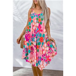 Розовое платье-сарафан свободного кроя с цветочным принтом
