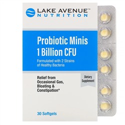 Lake Avenue Nutrition,  Пробиотик в мини-таблетках, 2 штамма здоровых бактерий, 1 млрд КОЕ, 30 маленьких мягких таблеток