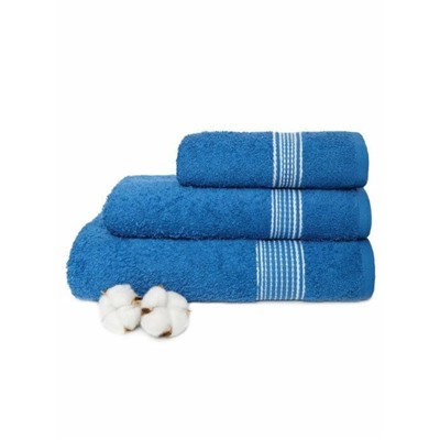 Набор махровых полотенец "Трио"-синий 3 шт (40*70 см, 50*90 см,70*130 см) в индив. упак. хлопок 100%