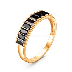 Кольцо из золочёного серебра с чёрными фианитами
