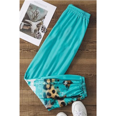 Light Blue Contrast Leopard Tie-dye Print Jogger Pants