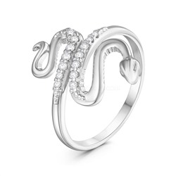 Кольцо-Змея женское из серебра с фианитами родированное - Змея
