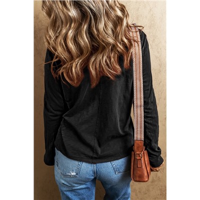 Black V Neck Center Seam Long Sleeve Tee