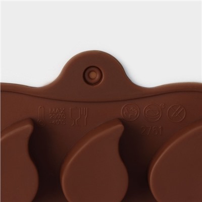 Форма для шоколада Доляна «Капелька», силикон, 21,5×10,4×1,3 см, 15 ячеек (2,3×3 см), цвет коричневый