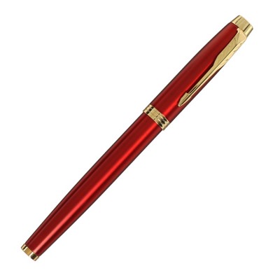 Ручка подарочная шариковая в кожзам футляре, корпус кирпичный с золотом