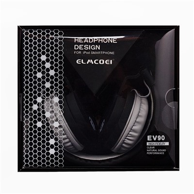 Проводные наушники с микрофоном полноразмерные Elmcoei EV90 (пов.уп) Jack 3,5  (black)