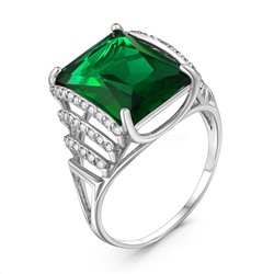 Кольцо из серебра с зеленым кварцем и цирконием родированное