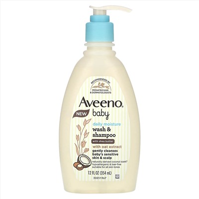 Aveeno, Увлажняющий шампунь и ежедневное увлажняющее средство для детей с маслом ши, кокос, 354 мл (12 жидк. Унций)