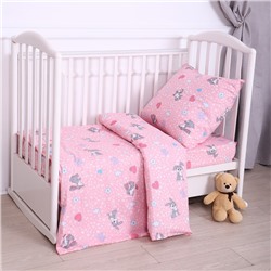 Постельное бельё BABY Зайки серые бело-розовый 112х147см, 110х150см, 60х60см, бязь 120г/м, , хлопок 100%