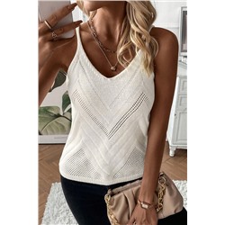 White Chevron Pointelle Knit Spaghetti Straps Sweater Vest