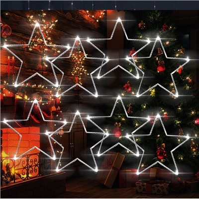 Гирлянда штора Роса -светлячки"Звезда"белое свечение ,7 режимов свечения ,8 фигур, 3х0.75м ,