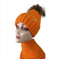 Комплект шапка женская и снуд, цвет оранжевый