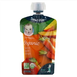 Gerber, Smart Flow, Organic, морковь, яблоко и манго, 99 г (3,5 унции)