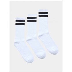 Набор из трех  коротких махровых носков с полосками Чисто-белый
