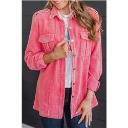 Pink Buttoned Flap Pocket Corduroy Jacket