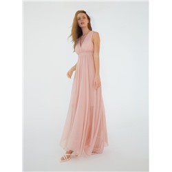 Однотонное длинное платье Розовый пудровый