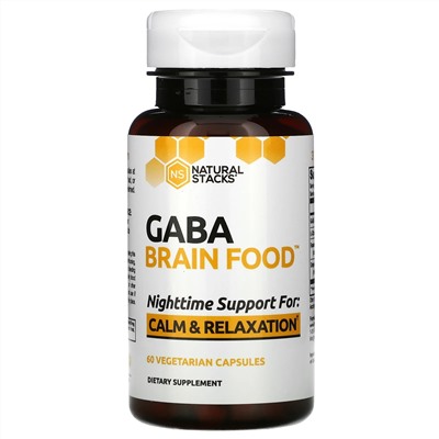 Natural Stacks, Brain Food, GABA, добавка для мозга, 60 вегетарианских капсул