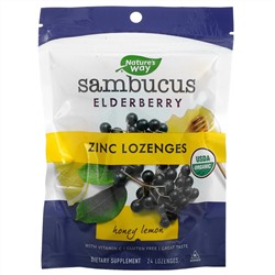 Nature's Way, Sambucus, Zinc Lozenges with Vitamin C, Honey Lemon, 24 Lozenges