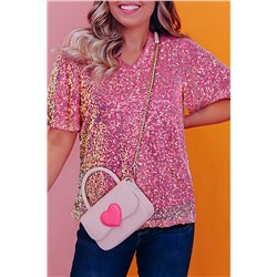 Bonbon  V Neck Wide Sleeve Sequin Top