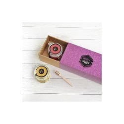 Подарочный набор "Люкс фиолетовый" мёд с прополисом, с малиной бугель и ложечка медовая