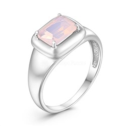 Кольцо из серебра с плавленым кварцем цвета лунный розовый родированное 00111171РС