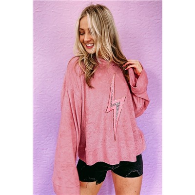 Pink Thunder Bolt Sequin Oversized Hoodie