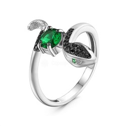 Кольцо из серебра с чёрной шпинелью и зелёными фианитами родированное- Змея 1-450рч416232