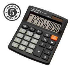Калькулятор CITIZEN 10 разрядов 2 питания 25х102х124 мм черный SDC-810NR CITIZEN