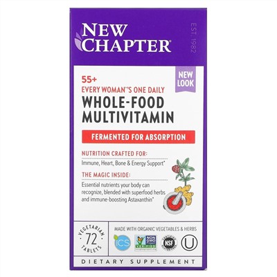 New Chapter, 55+ Every Woman's One Daily, витаминный комплекс на основе цельных продуктов для женщин старше 55 лет, 72 вегетарианские таблетки