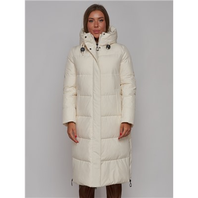 Пальто утепленное молодежное зимнее женское светло-бежевого цвета 52329SB
