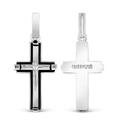 Крест из серебра с чёрной эмалью родированный - 4,2 см 925 пробы кэ-04р