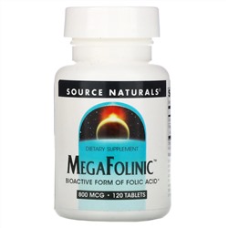 Source Naturals, MegaFolinic, 800 мкг, 120 таблеток