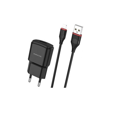 Адаптер Сетевой с кабелем Borofone BA48A Orion (повр. уп.) USB 2,1A/10W (USB/Lightning) (black)