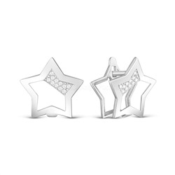 Серьги женские из серебра с фианитами родированные - Звёзды