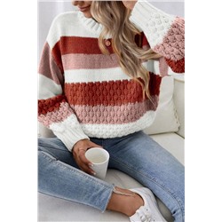 Red Stripe Cable Knit Drop Shoulder Sweater