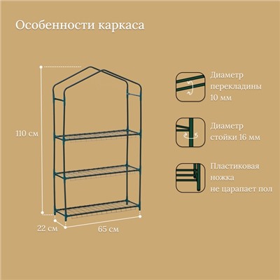 Стеллаж для рассады 3 полки (сетка) 110*22*65 см, мет. труба d-12 мм