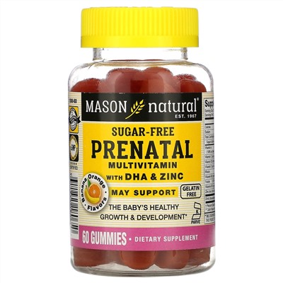 Mason Natural, Prenatal Multivitamin with DHA & Zinc, Sugar-Free, Banana Orange, 60 Gummies