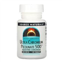 Source Naturals, ультра пиколинат хрома 500, 500 мкг, 120 таблеток