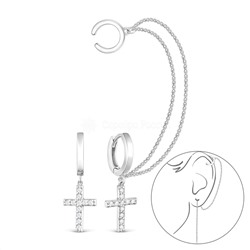 Серьги женские длинные из серебра с фианитами родированные - Кресты